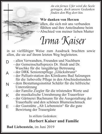 Traueranzeige von Irma Kaiser von Südthüringer Presse