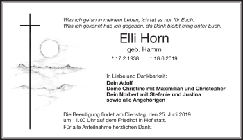 Traueranzeige von Elli Horn von Frankenpost