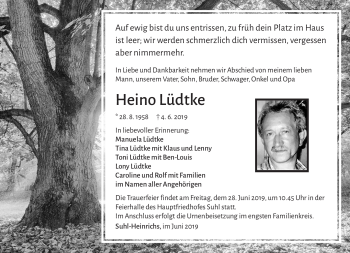 Traueranzeige von Heino Lüdtke von Südthüringer Presse