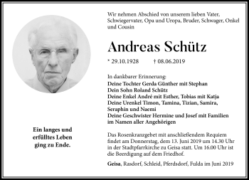Traueranzeige von Andreas Schütz von Südthüringer Presse