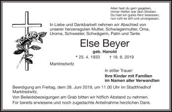 Traueranzeige von Else Beyer von Frankenpost