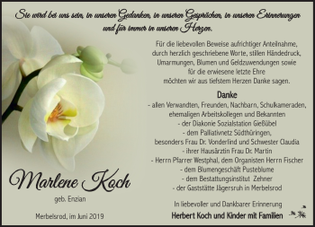 Traueranzeige von Marlene Koch von Südthüringer Presse