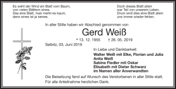 Traueranzeige von Gerd Weiß von Frankenpost