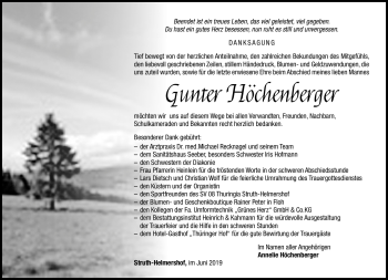 Traueranzeige von Gunter Höchenberger von Südthüringer Presse