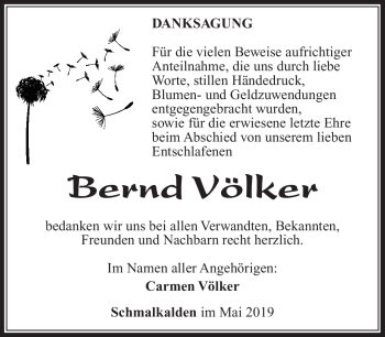 Traueranzeige von Bernd Völker von Südthüringer Presse