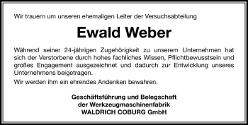 Traueranzeige von Ewald Weber von Neue Presse Coburg