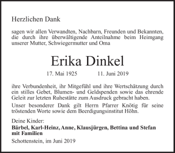 Traueranzeige von Erika Dinkel von Neue Presse Coburg