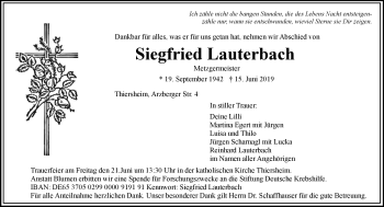Traueranzeige von Siegfried Lauterbach von Frankenpost