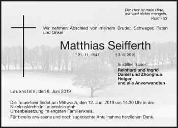 Traueranzeige von Matthias Seifferth von Neue Presse Coburg