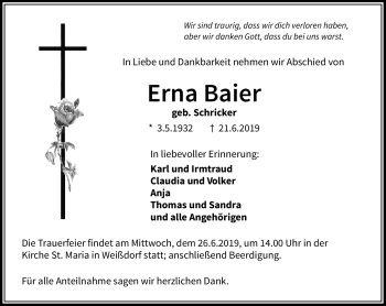 Traueranzeige von Erna Baier von Frankenpost