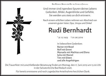 Traueranzeige von Rudi Bernhardt von Neue Presse Coburg