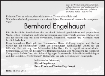 Traueranzeige von Bernhardt Engelhaupt von Südthüringer Presse