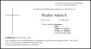 Traueranzeige von Walter Mönch von Neue Presse Coburg