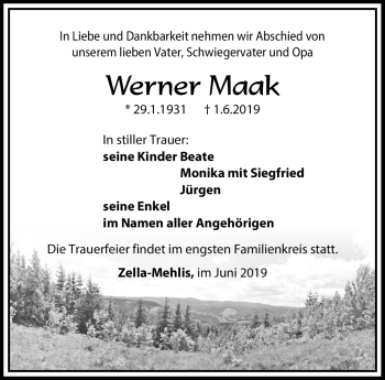Traueranzeige von Werner Maak von Südthüringer Presse