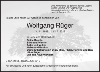 Traueranzeige von Wolgang Rüger von Neue Presse Coburg