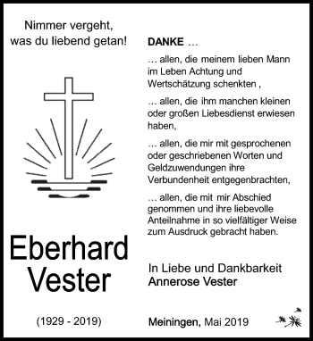 Traueranzeige von Eberhard Vetter von Südthüringer Presse
