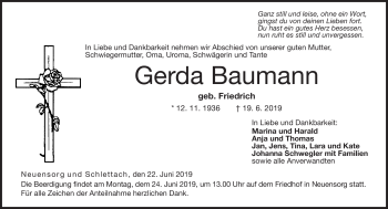Traueranzeige von Gerda Baumann von Neue Presse Coburg