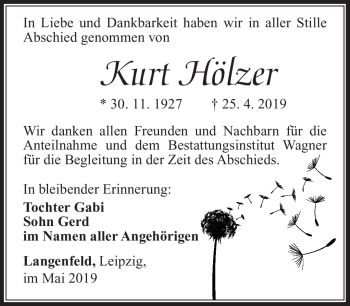 Traueranzeige von Kurt Hölzer von Südthüringer Presse
