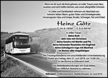 Traueranzeige von Heinz Götz von Südthüringer Presse
