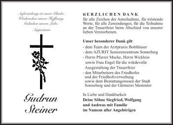 Traueranzeige von Gudrun Steiner von Südthüringer Presse