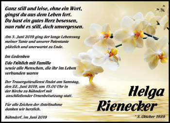 Traueranzeige von Helga Rienecker von Südthüringer Presse