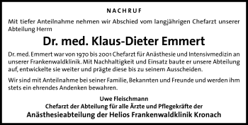 Traueranzeige von Klaus-Dieter Emmert von Neue Presse Coburg