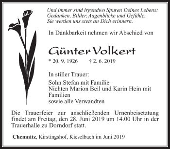 Traueranzeige von Günter Volkert von Südthüringer Presse
