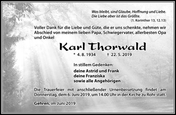 Traueranzeige von Karl Thorwald von Südthüringer Presse