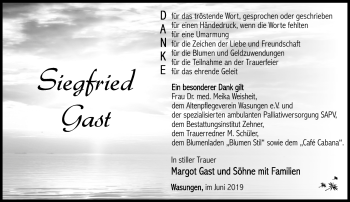 Traueranzeige von Siegfried Gast von Südthüringer Presse