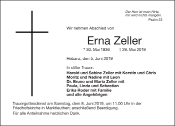 Traueranzeige von Erna Zeller von Frankenpost