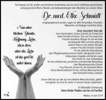 Traueranzeige von Elke Schmidt von Südthüringer Presse
