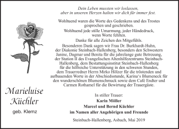 Traueranzeige von Marieluise Küchler von Südthüringer Presse