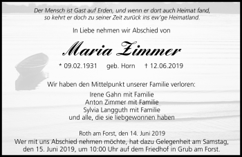 Traueranzeige von Maria Zimmer von Neue Presse Coburg