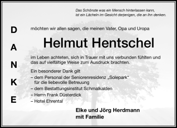 Traueranzeige von Helmut Hentschel von Südthüringer Presse