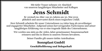 Traueranzeige von Jens Schmidt von Südthüringer Presse