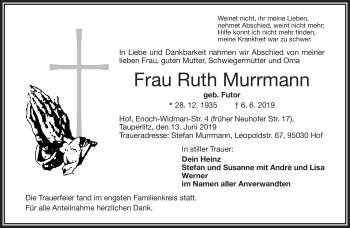 Traueranzeige von Ruth Murrmann von Frankenpost
