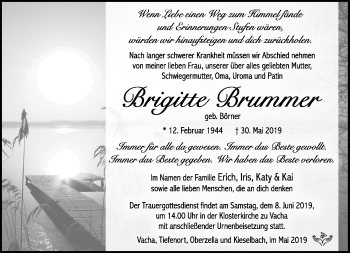 Traueranzeige von Brigitte Brummer von Südthüringer Presse