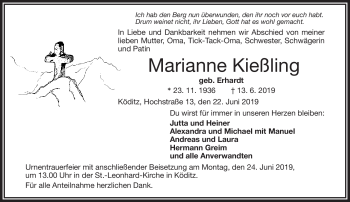 Traueranzeige von Marianne Kießling von Frankenpost