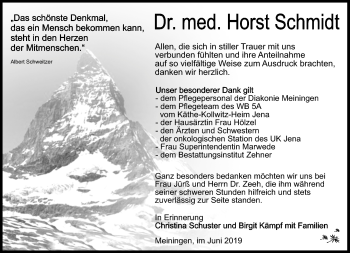 Traueranzeige von Dr. med. Horst Schmidt von Südthüringer Presse