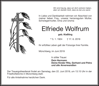 Traueranzeige von Elfriede Wolfruma von Frankenpost