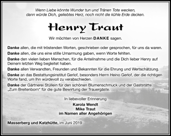 Traueranzeige von Henry Traut von Südthüringer Presse