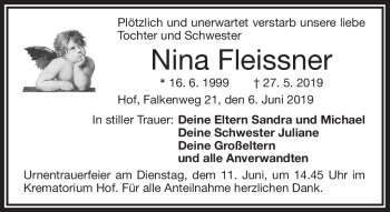 Traueranzeige von Nina Fleissner von Frankenpost