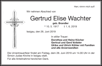Traueranzeige von Gertrud Wachter von Frankenpost
