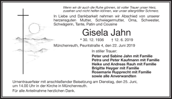 Traueranzeige von Gisela Jahn von Frankenpost