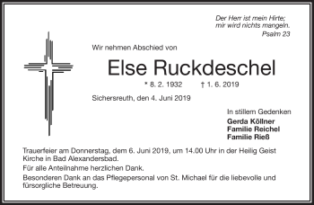Traueranzeige von Else Ruckdeschel von Frankenpost
