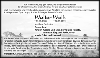 Traueranzeige von Walter Weih von Südthüringer Presse