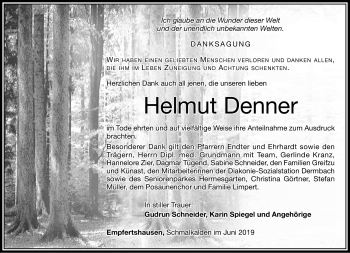 Traueranzeige von Helmut Denner von Südthüringer Presse