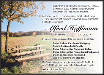 Traueranzeige von Alfred Hoffmann von Südthüringer Presse