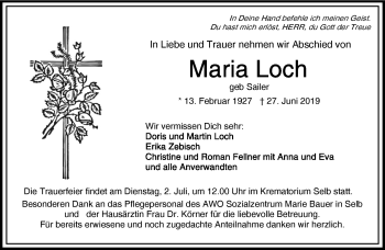 Traueranzeige von Maria Loch von Frankenpost