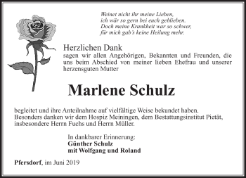 Traueranzeige von Marlene Schulz von Südthüringer Presse